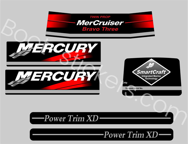 MerCruiser Bravo Three Twin Prop Sticker Set With Red Rams - Genuine 390877